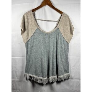 ODDY Women's Short‎ Sleeve Fringe Hem Knit Top Green Size Small